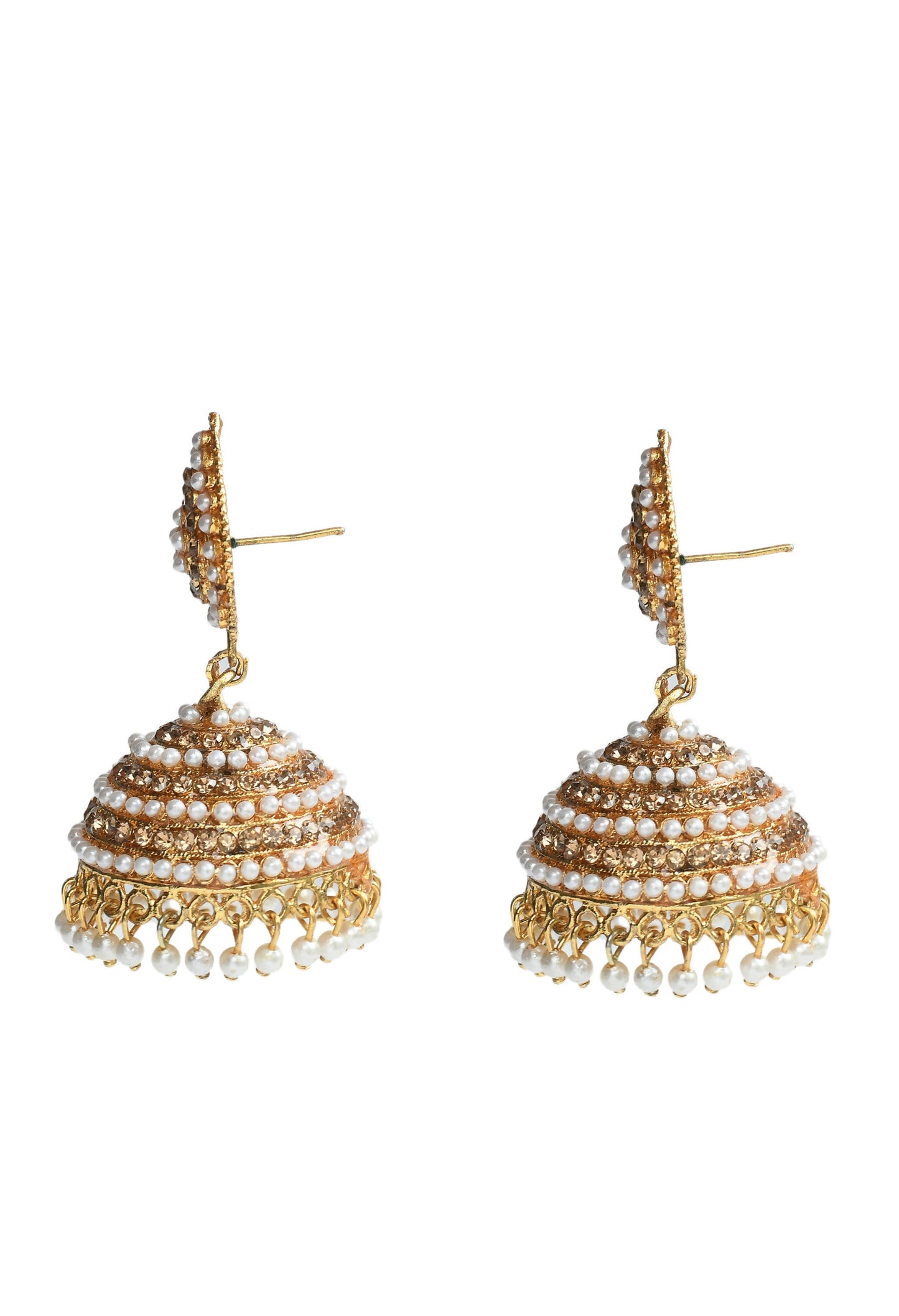Mominos Fashion Johar Kamal Leaf Design Jhumka With Stone & Pearl - Swadesiicart