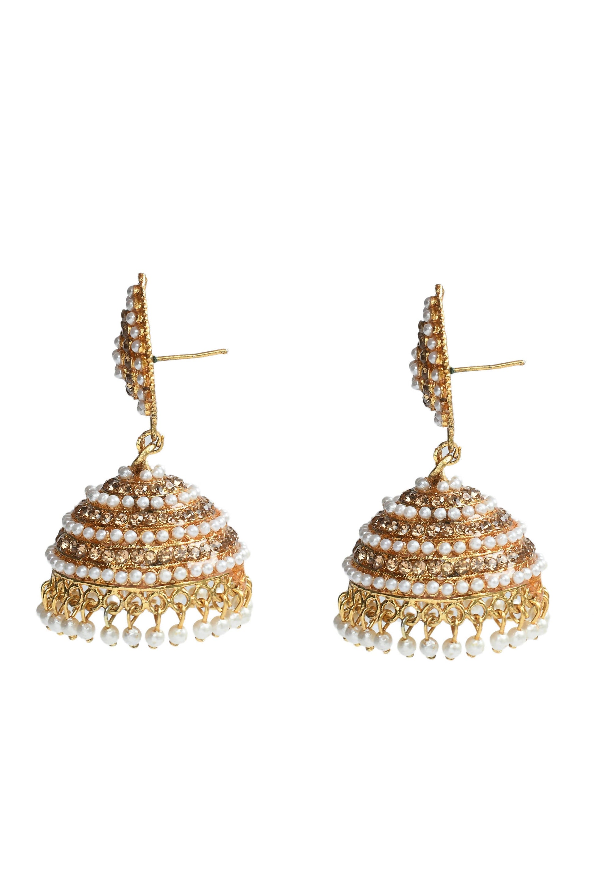 Mominos Fashion Johar Kamal Leaf Design Jhumka With Stone & Pearl - Swadesiicart