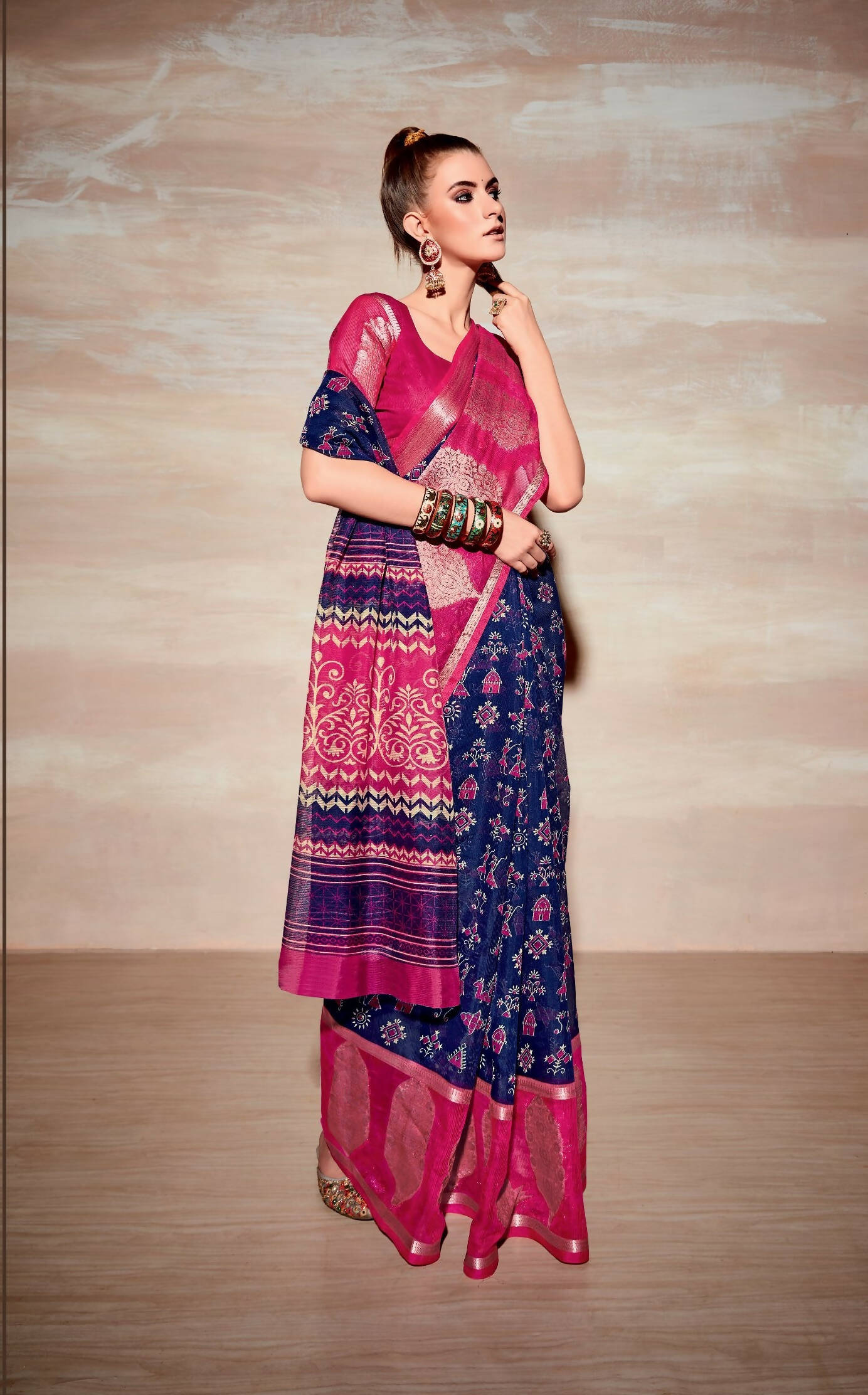Blue Cotton Paisley Printed Saree With Unstitched Blouse Piece - Kathika