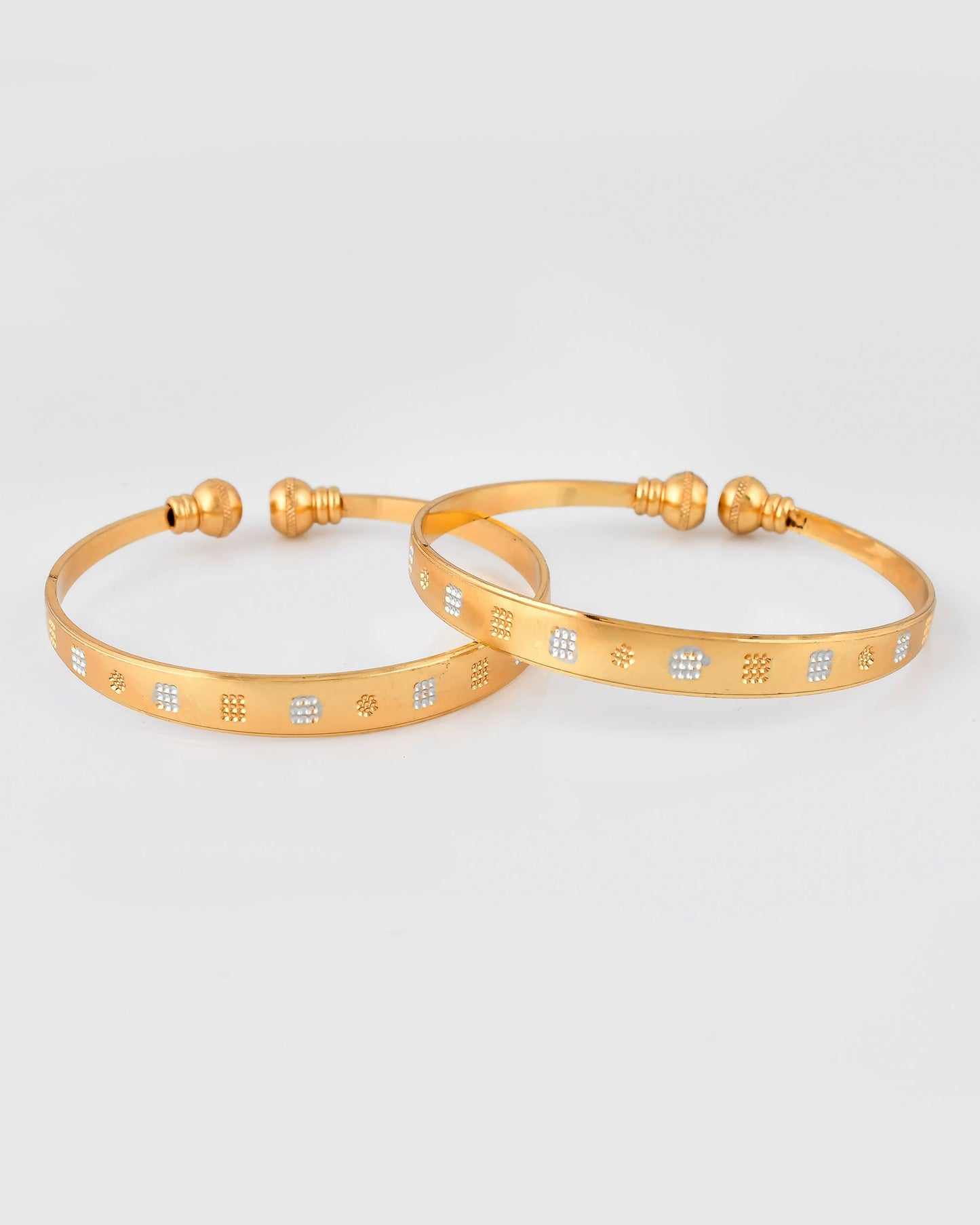 VOJ Stainless Steel Beads Gold-Polished Bangle Set (Pack of 2) - Swadesiicart