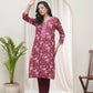 Vaasva Women Magenta Cotton Printed Straight Kurti With Pant | Swadesiicart