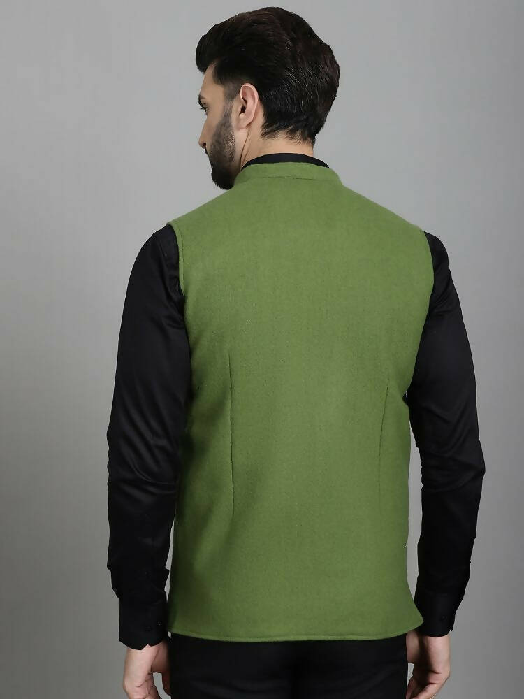 Even Apparels Nehru Jacket With Welt Pockets - Olive | Swadesiicart