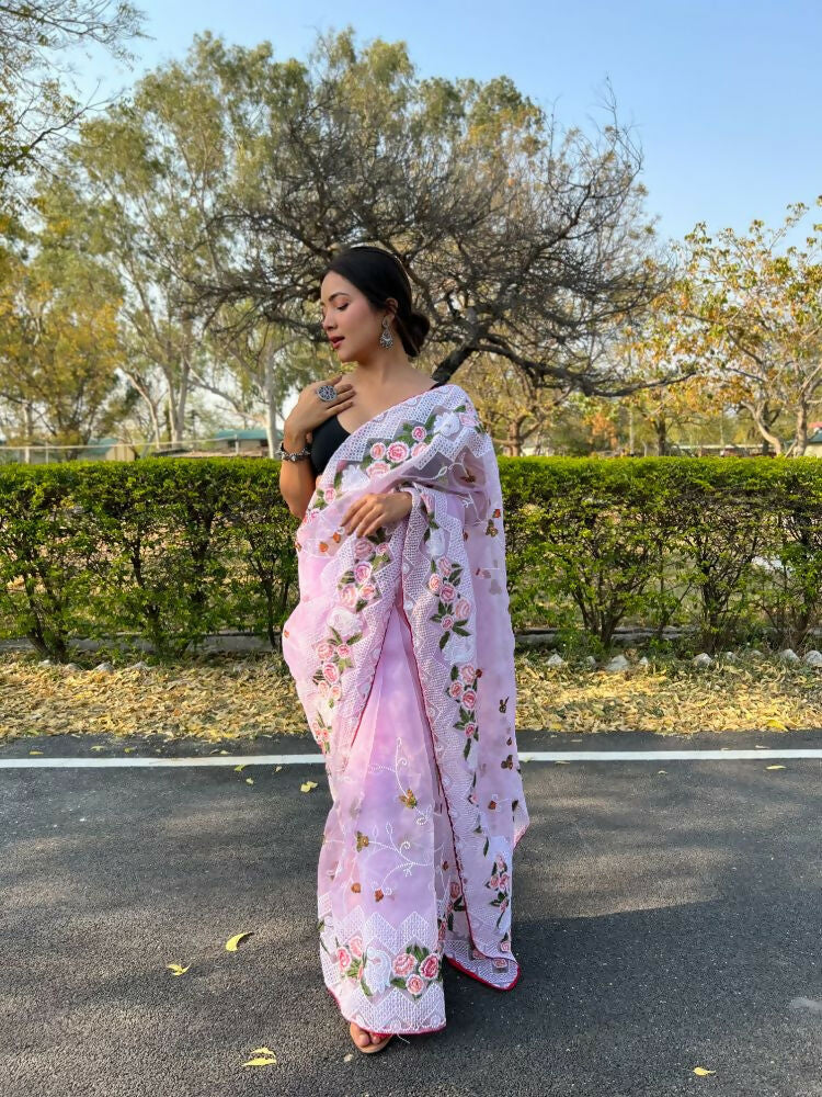 Vamsee Kamaljaal Lavender Organza Saree - Swadesiicart