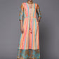Ahalyaa Coral Orange & Blue Candy Striped Basic Jumpsuit - Swadesiicart