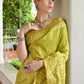 Vishnu Weaves Women's Mahendi Handloom Raw Silk Thread Weaving Saree with Blouse - Swadesiicart