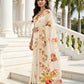 Aastha Fashion Cream Premium Russian Silk Designer Floral Position Print Saree
