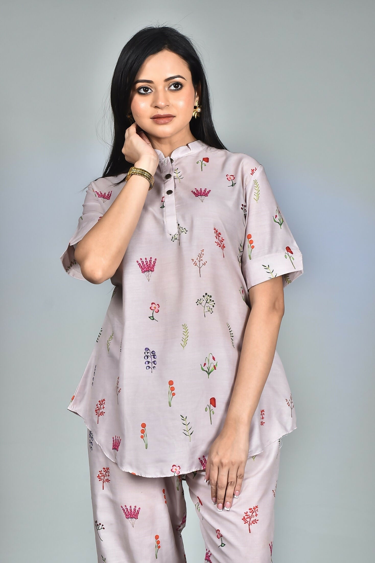 Morchari Digital Print Semi Muslin Co-Ord Set Top & Trouser-Multicolor - Swadesiicart