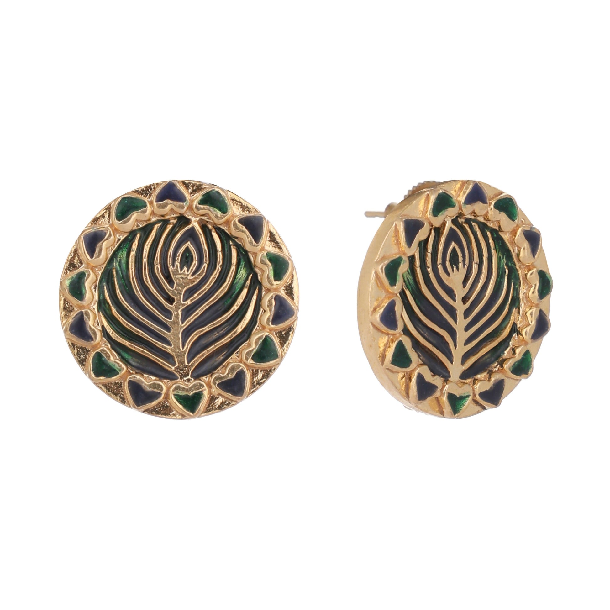 Nuyug 22K Gold Plated Contemporary Round Shaped Enamel Studs | Swadesiicart
