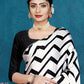 Black Japan Satin Stripe Printed Saree With Unstitched Blouse Piece - Laavanya