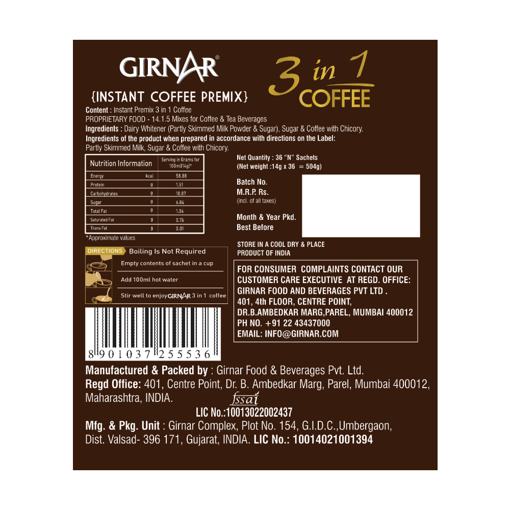 Girnar Instant Premix 3 In 1 Coffee | Swadesiicart