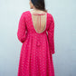 trueBrowns Pink Bandhani Printed Silk Anarkali Kurta Pant Dupatta Set | Swadesiicart