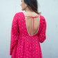 trueBrowns Pink Bandhani Printed Silk Anarkali Kurta Pant Dupatta Set | Swadesiicart