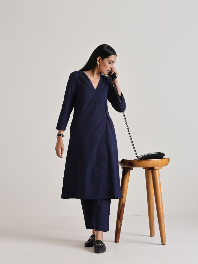 trueBrowns Blue Angrakha Kurta Set | Swadesiicart