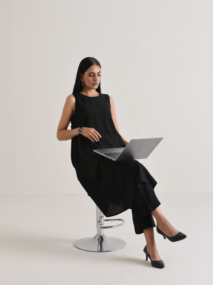 trueBrowns Black Panelled Co-ord Set - Swadesiicart