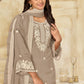 Anaita Beige Premium Thread Embroidered Roman Silk Salwar Suit
