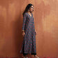 trueBrowns Black Floral Print A-line Kurta Set | Swadesiicart