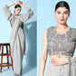 Grey Fancy Pure Fabric Plain Ready to wear Saree with stitched Blouse - Vrinda | Swadesiicart