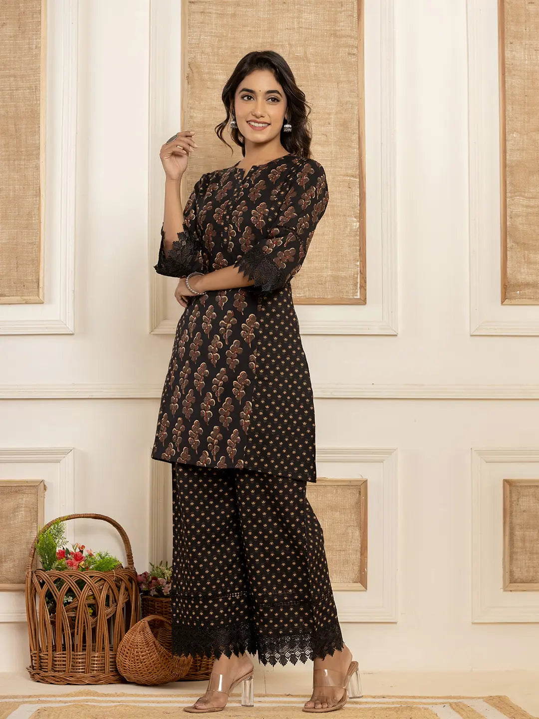 Yufta Cotton Black Co-Ord Set - Swadesiicart