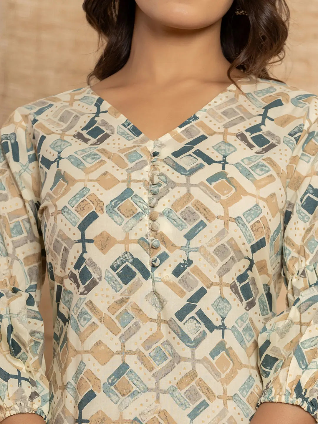 Yufta Cotton Grey Geometric Prin Co-Ord Set - Swadesiicart