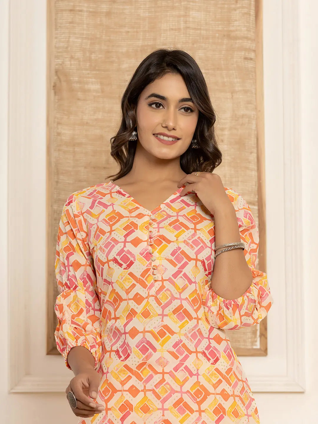 Yufta Cotton Pink Geometric Prin Co-Ord Set - Swadesiicart