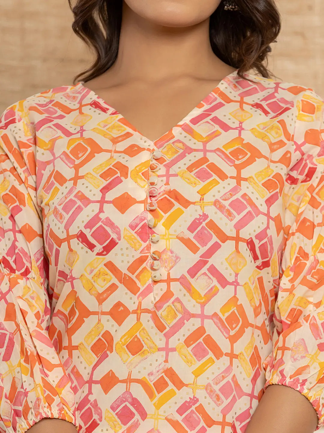 Yufta Cotton Pink Geometric Prin Co-Ord Set - Swadesiicart