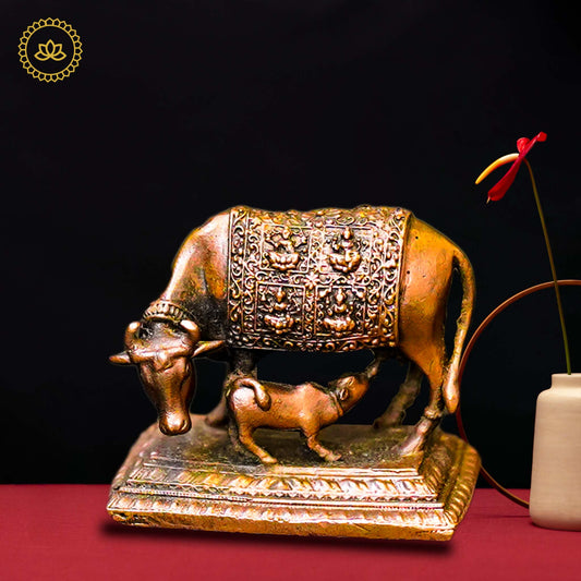 Copper Kamadhenu with Calf - Divine India Art