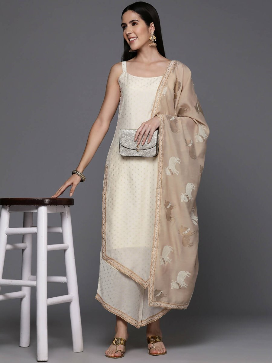Ahalyaa Womens Kurta Set - Off-white | Swadesiicart