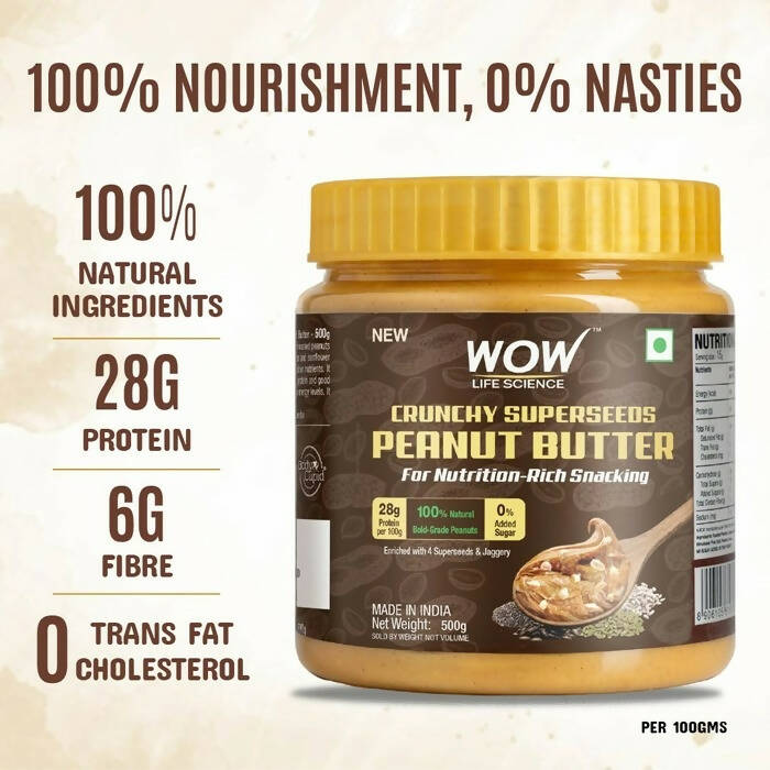 Wow Life Science Crunchy Superseeds Peanut Butter - Swadesiicart