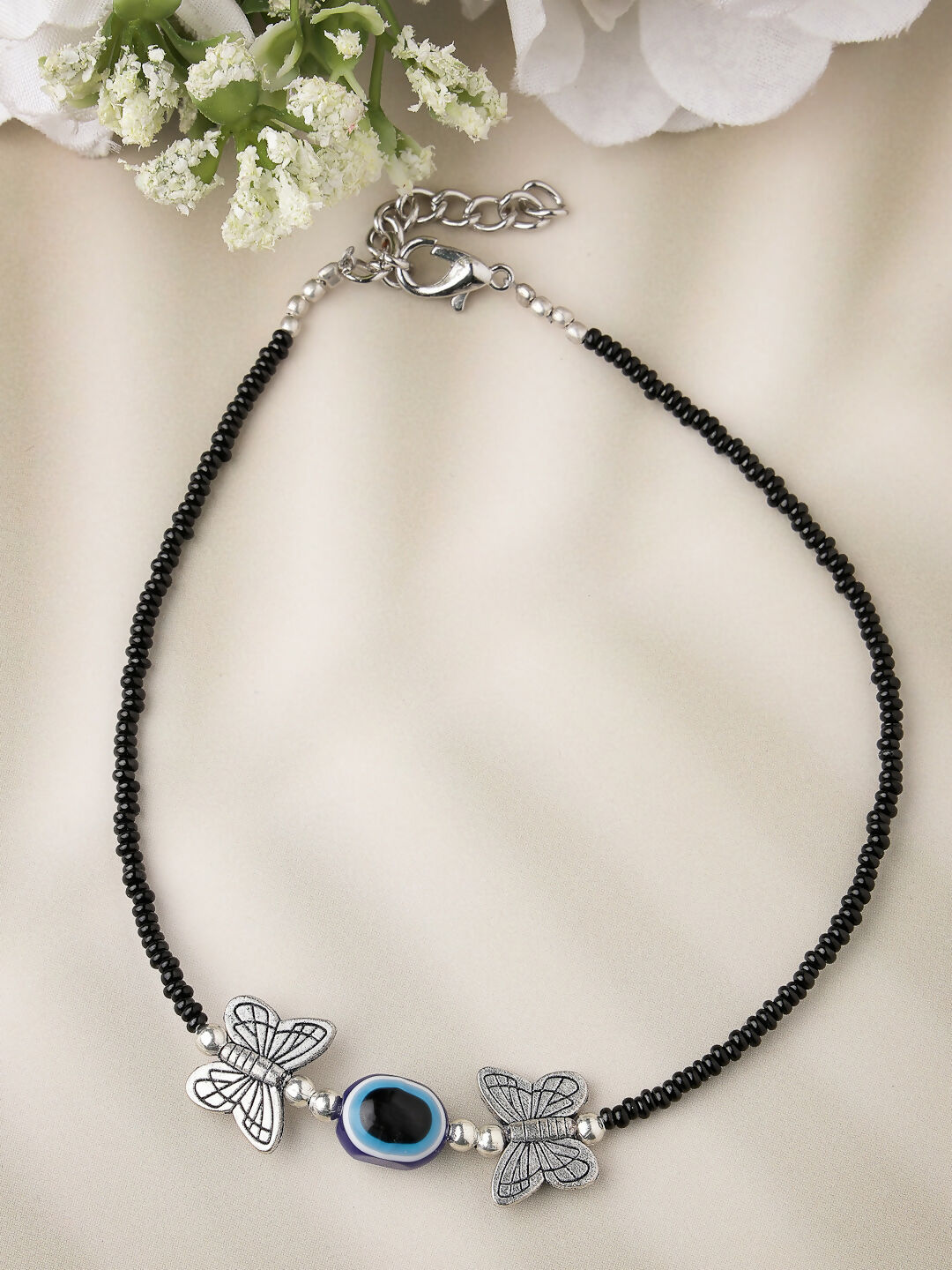NVR Women's Evil Eye Black Anklets | Swadesiicart