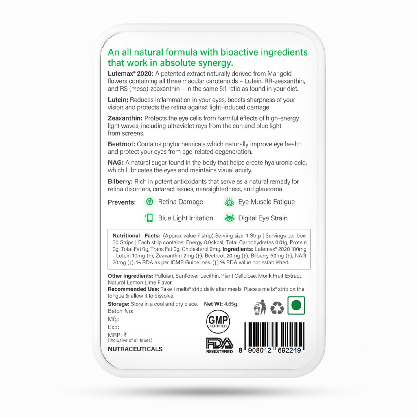 Wellbeing Nutrition Melts Eye Care Vitamins-Zesty Lime & Lemon Flavor - Swadesiicart