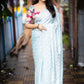 Blue Poly Crepe Ethnic Motifs Saree with Unstitched Blouse - Hiral Fashion | Swadesiicart