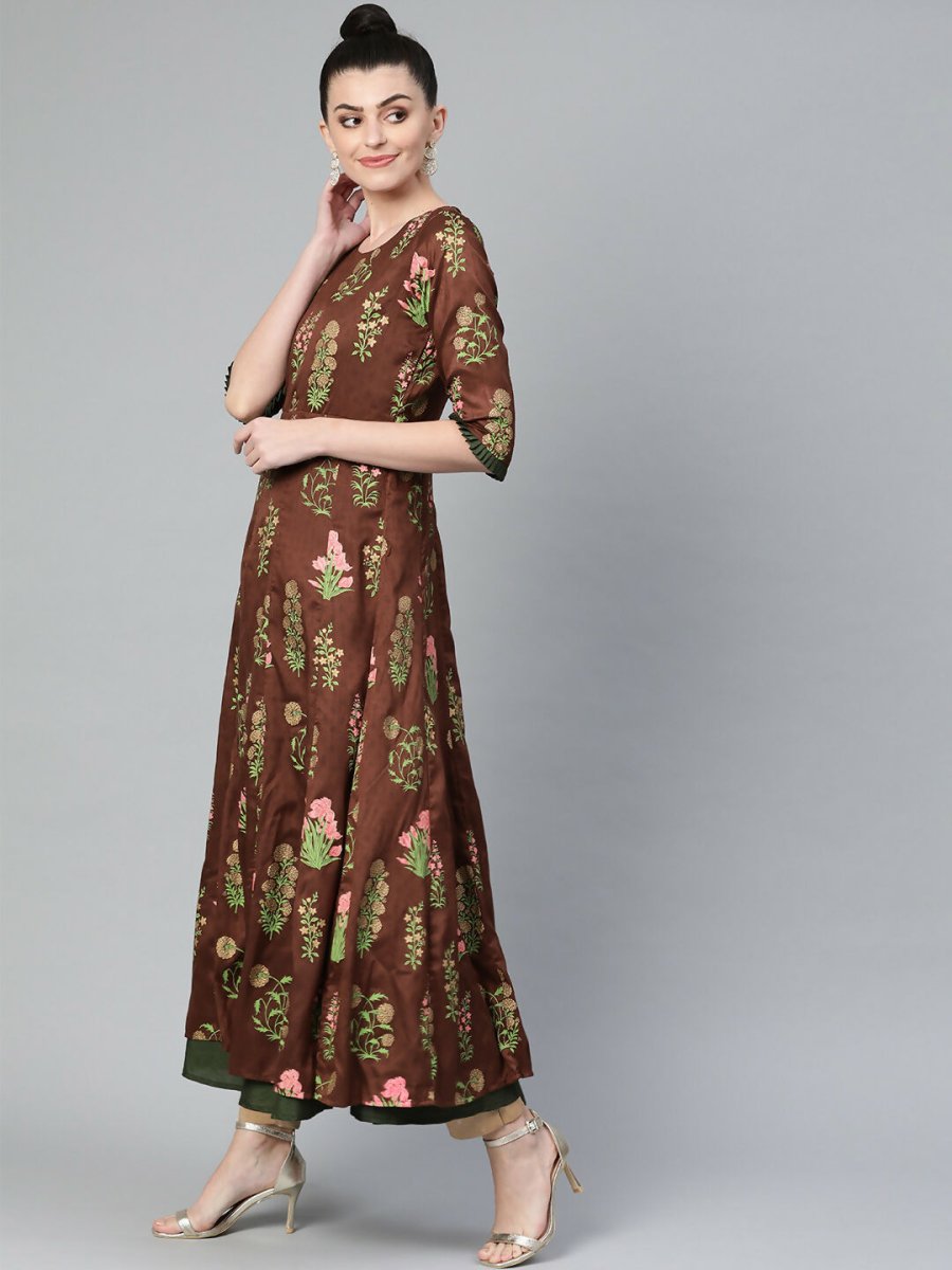 Ahalyaa Women's Traditional wear Kurta - Brown | Swadesiicart