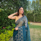 Vamsee Sky Organza Saree - Swadesiicart
