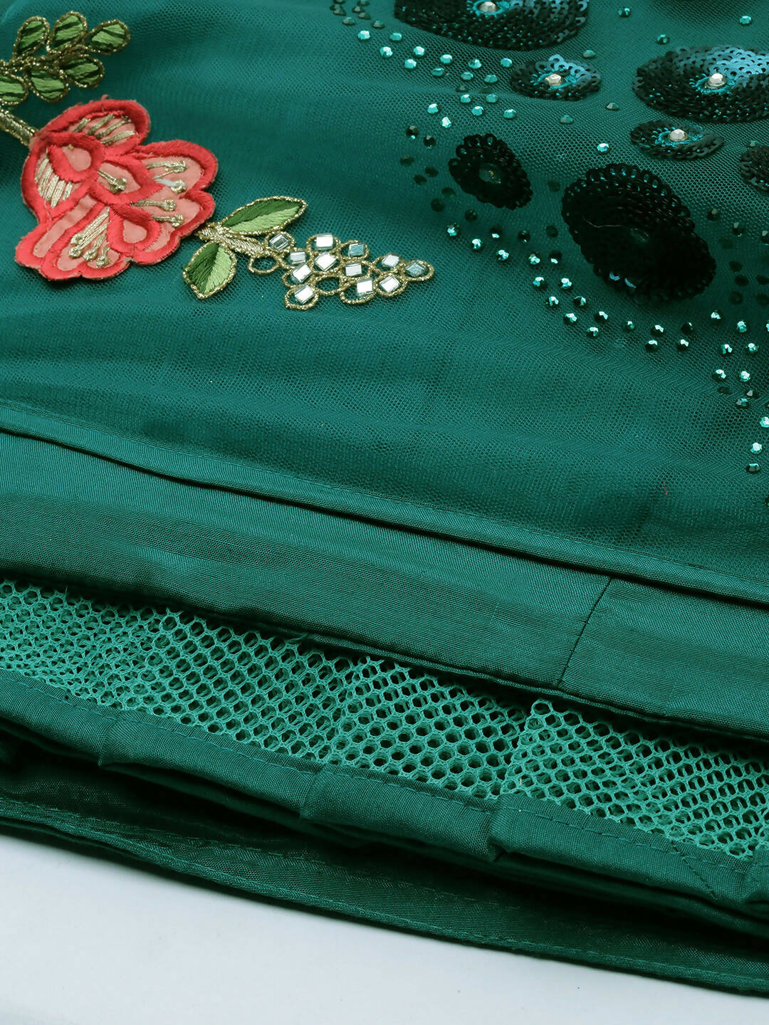 House of Panchhi Teal Net Semi stitched Coding, Sequins and Saroski Stone Work Lehenga Choli | Swadesiicart