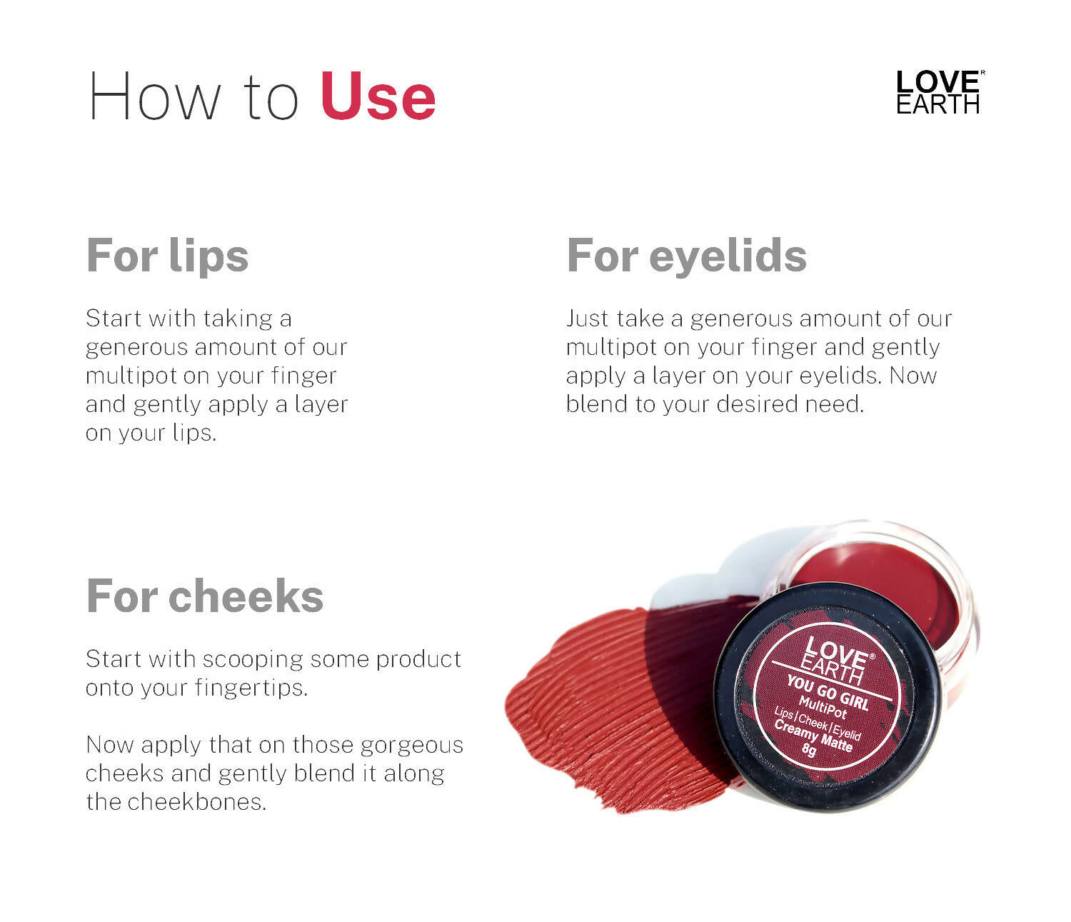 Love Earth Lip Tint & Cheek Tint Multipot - You Go Girl - Swadesiicart