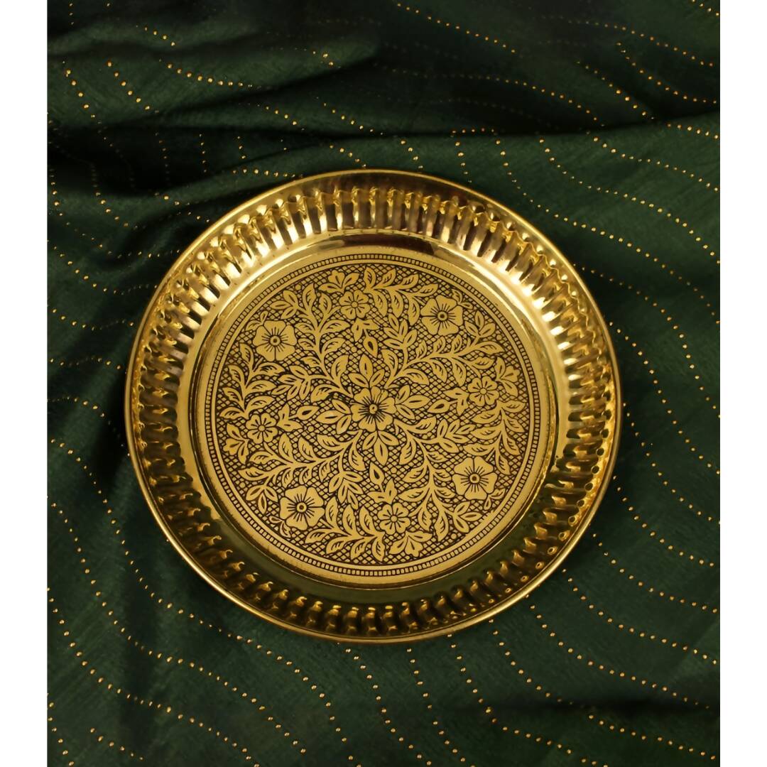 Spillbox Gold-Toned Brass Designer Halwa Thali Pooja Essential | Swadesiicart