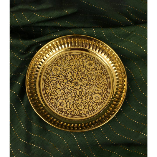 Spillbox Gold-Toned Brass Designer Halwa Thali Pooja Essential | Swadesiicart