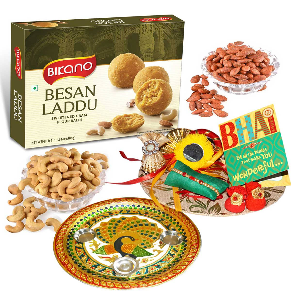 Bikano Besan Laddoo and Dryfruits Rakhi Puja Thali Gift | Swadesiicart