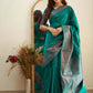 DEIANA'S Beautiful Designer Golden zari Soft Lichi Silk Saree - Rama - Swadesiicart