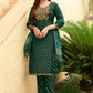 Jyoti Fashion Women's Bottle Green 14KG Rayon Foil Print with Embroidery Kurta Set | Swadesiicart