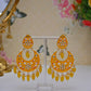 Gold-Polished Brass & Pearl Dangle Women Yellow Hand Painted Meenakari Chandbali Earrings By House of Ree - House of Ree