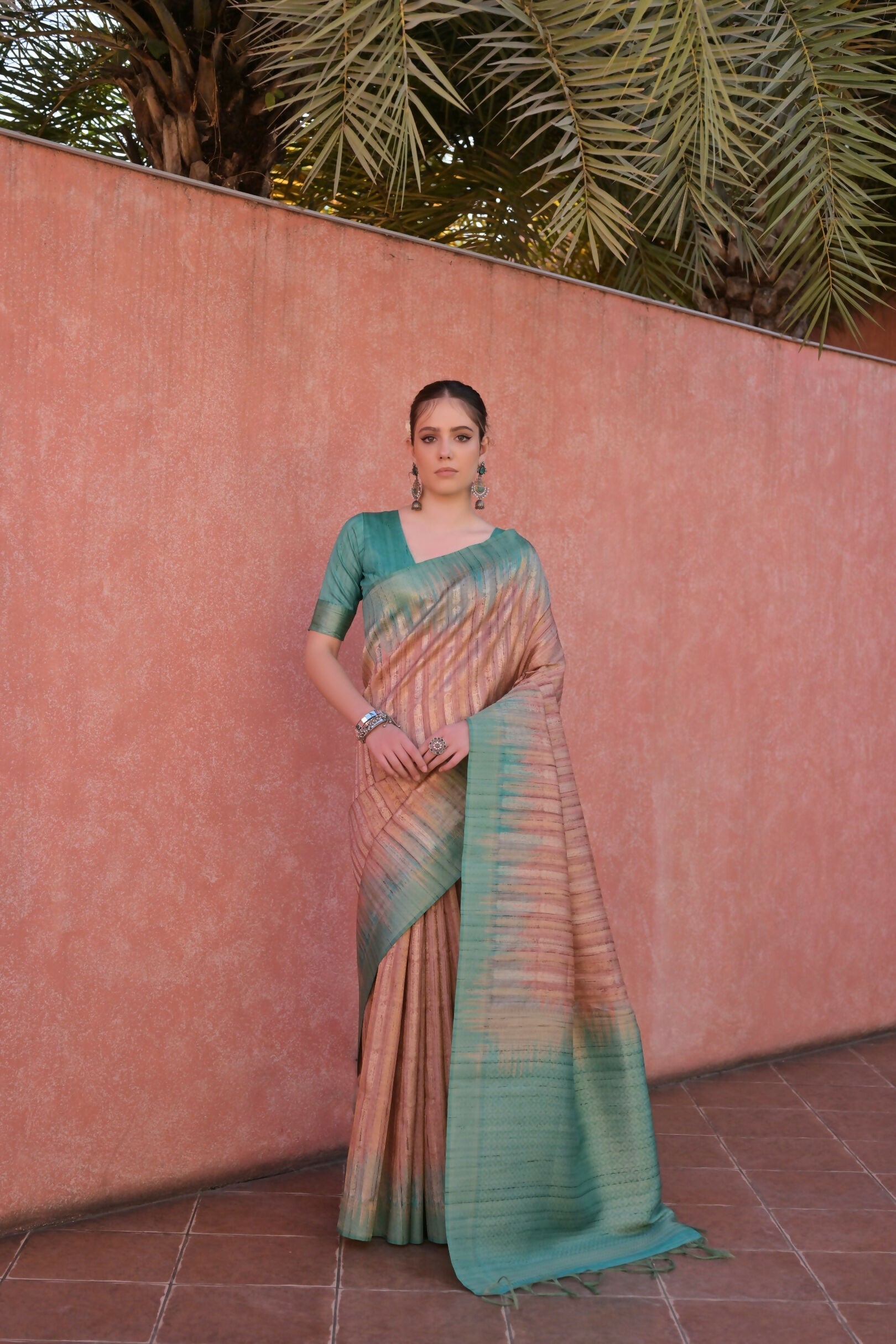 Vishnu Weaves Women's Coffee Tussar Silk Woven Saree with Blouse - Swadesiicart