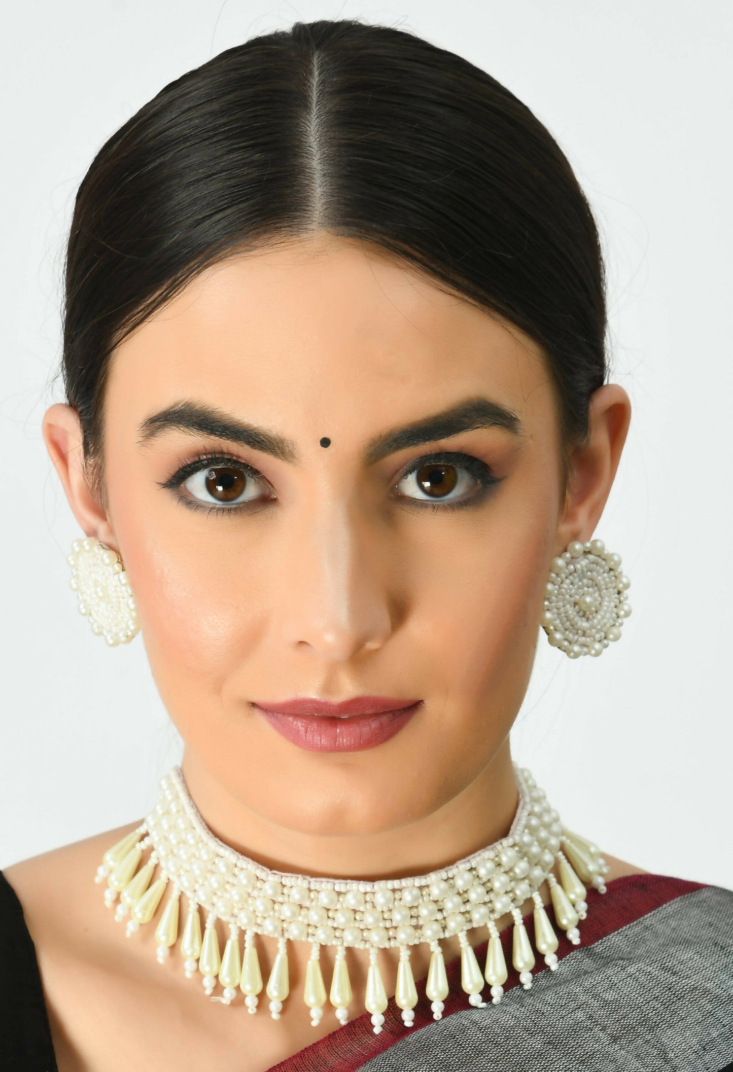 Mominos Fashion Johar Kamal Off White Handicraft Pearls Necklace with Earrings For Women - Swadesiicart