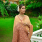 Vishnu Weaves Women's Peach Linen Cotton Bandhani Woven Saree with Blouse - Swadesiicart