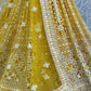 Jyoti Fashion Women's Yellow Net Patterned Thread Embroidered with Sequins Wedding Lehenga Choli | Swadesiicart