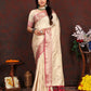 Lorenvalley Fashion Cream Soft Katan Silk Woven Design Zari Weaving Pallu Saree - Swadesiicart