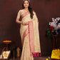 Lorenvalley Fashion Cream Soft Katan Silk Woven Design Zari Weaving Pallu Saree - Swadesiicart
