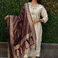 Lorenvalley Fashion Cream Roman Silk Hand Work Kurta Pant with Dupatta - Swadesiicart