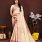 Lorenvalley Fashion Cream Soft Katan Silk Woven Design Zari Weaving Pallu Saree - Swadesiicart