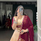 Lorenvalley Fashion Cream Tasar Silk Print with Foil Work and Real Mirror Gamthi Work with Lace Touch Up Lehenga Choli with Dupatta | Swadesiicart